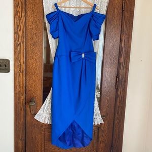 Royal blue vintage 80’s ball gown with faux Diamond bow